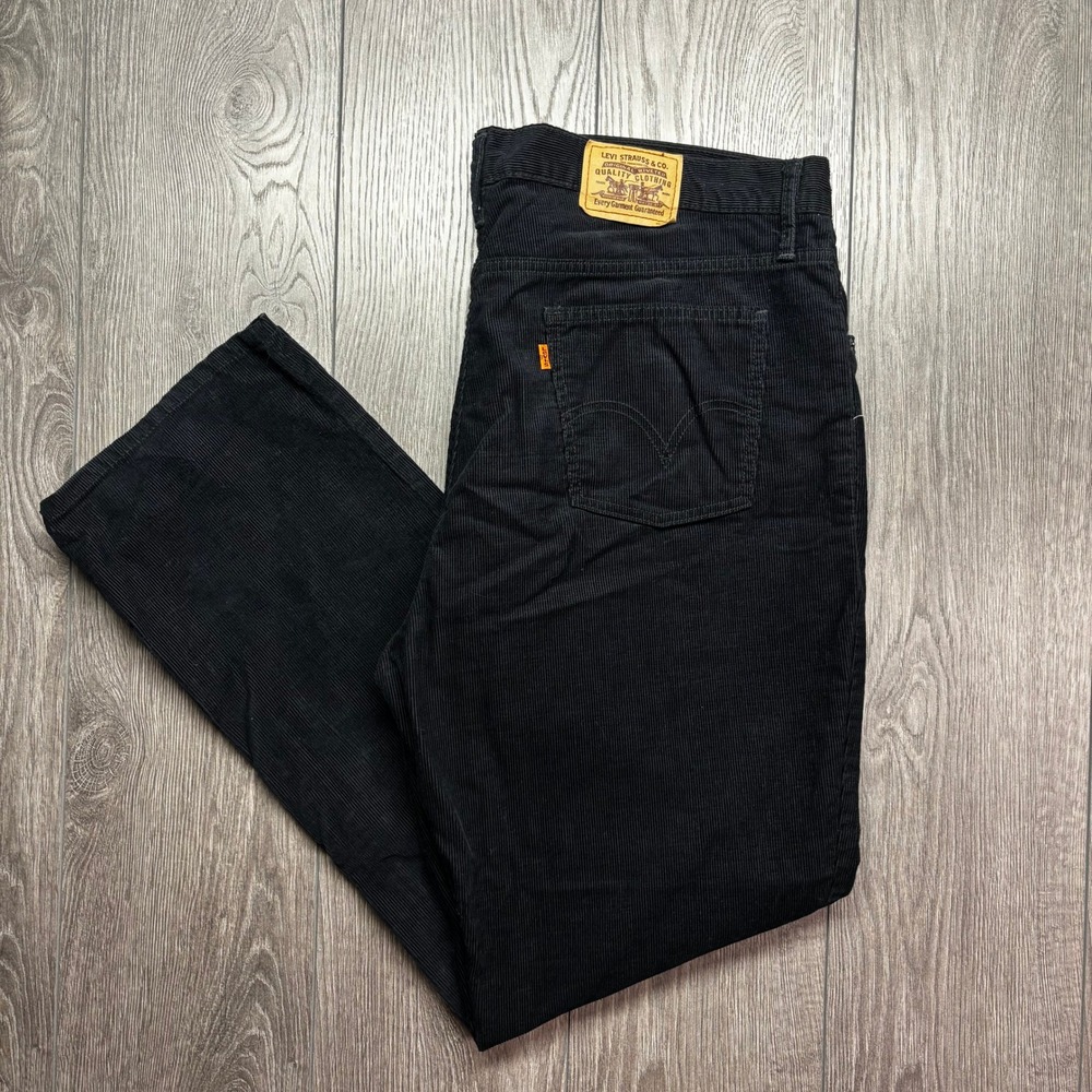 Levis 505 Mens Black Corduroy Orange Tab Straight Leg Pants W40 L32 Vintage